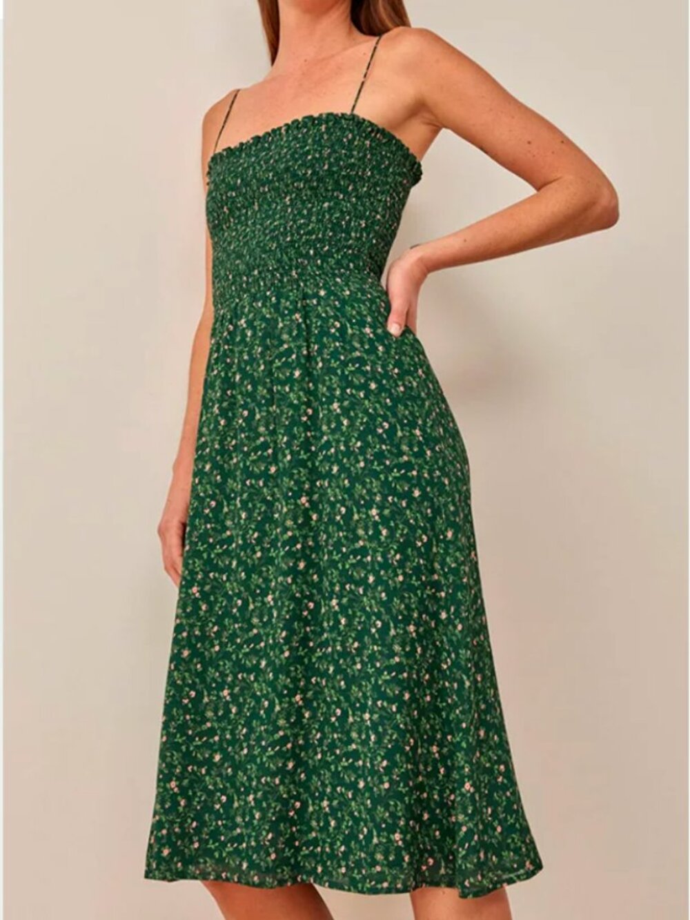 BEST Reformation Sable Midi Dress Small Corridor Green Ivory Floral Summer - Picture 2 of 8